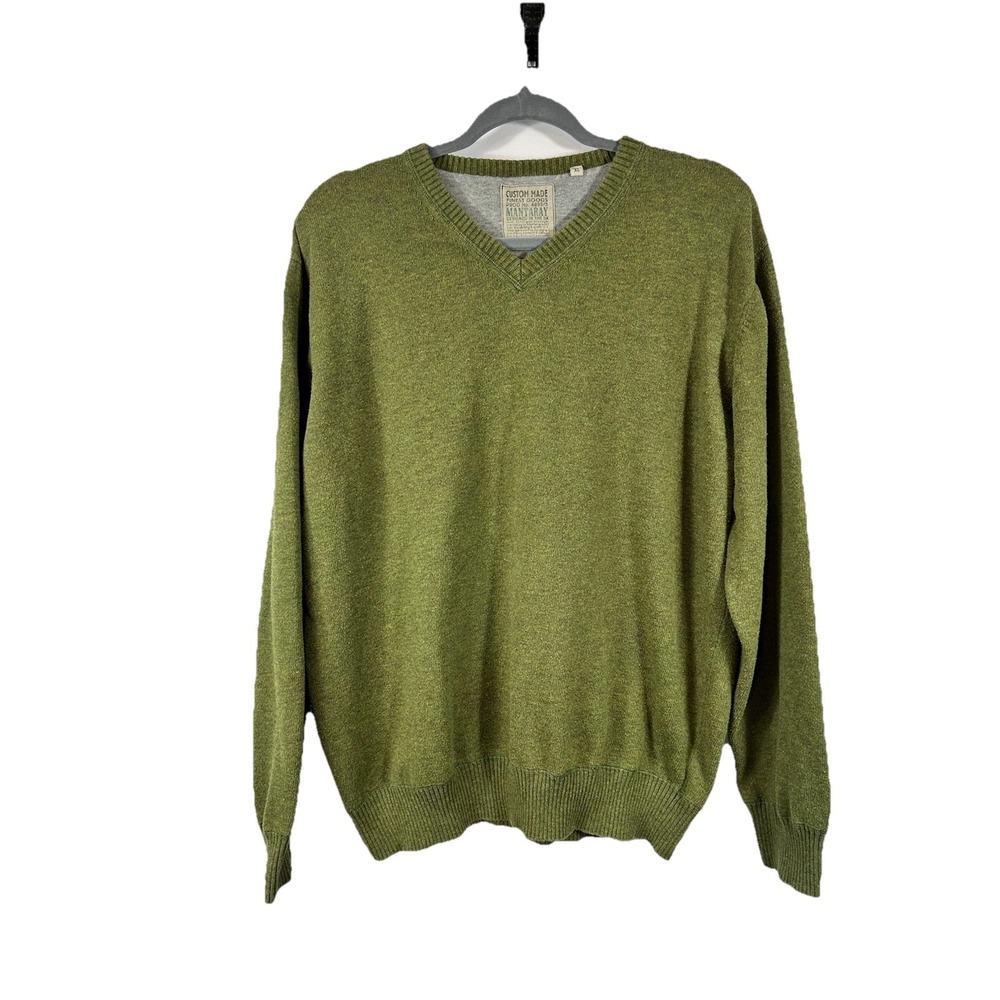 Mantaray Olive Moss Green Knit Jumper XL Cotton V-Neck Gorpcore Soft Aesthetic